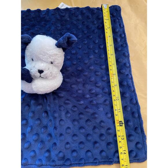 Little Me Navy Blue White Puppy Dog Security Blanket Lovey Satin Back Rattles - Picture 4 of 6